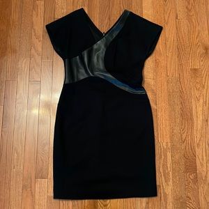 Boss Hugo Boss ponte/leather black cap sleeve short dress size 6